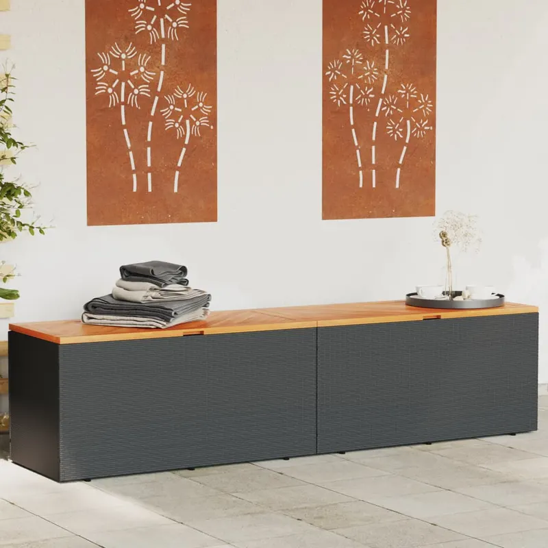 lada depozitare gradina negru 220x50x54cm poliratan lemn acacia