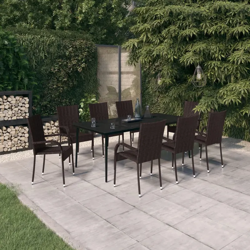 set mobilier de gradina, 9 piese, maro si negru
