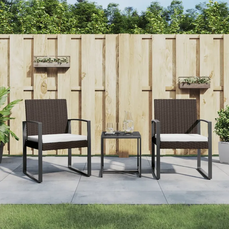 set mobilier de gradina cu perne, 3 piese, maro, pp ratan