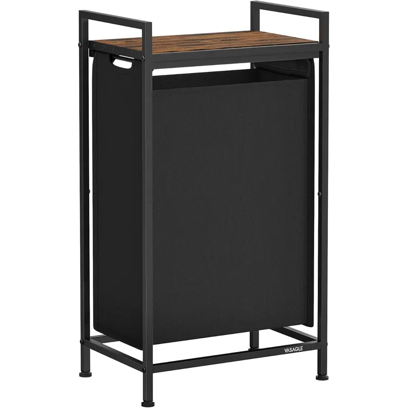 Cos rufe pentru spatii inguste, 47L cu sac textil detasabil, raft superior si cadru metalic, 42x22x75 cm, maro rustic