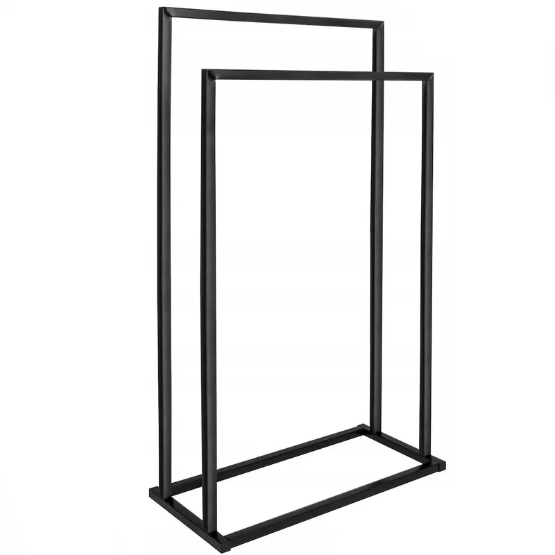 Suport metalic baie prosoape 2 standuri montaj perete, 84 cm inaltime, design modern, negru