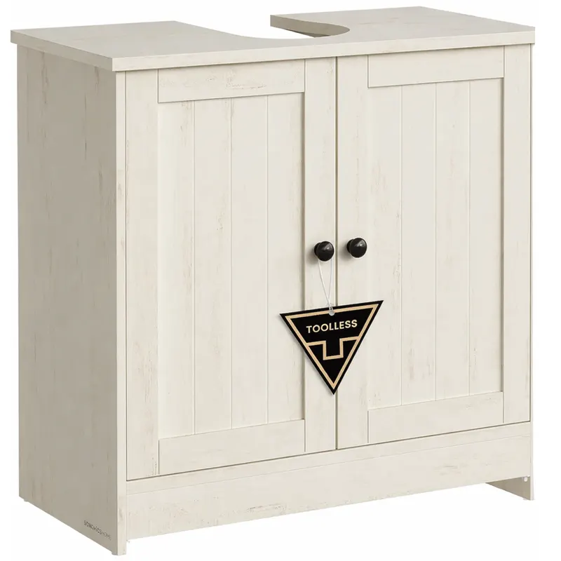 Masca baie suport lavoar raft reglabil stil rustic modern, 60x30x61 cm, montaj rapid, alb rustic