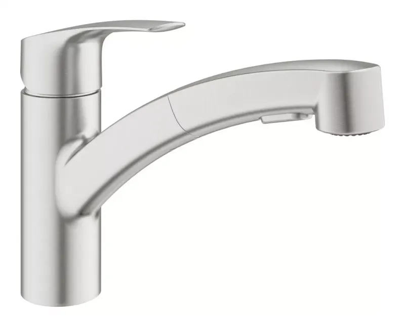 Baterie bucatarie Grohe Eurosmart, joasa, tip L, dus, 2 functii, mat, otel satinat, 30305DC1
