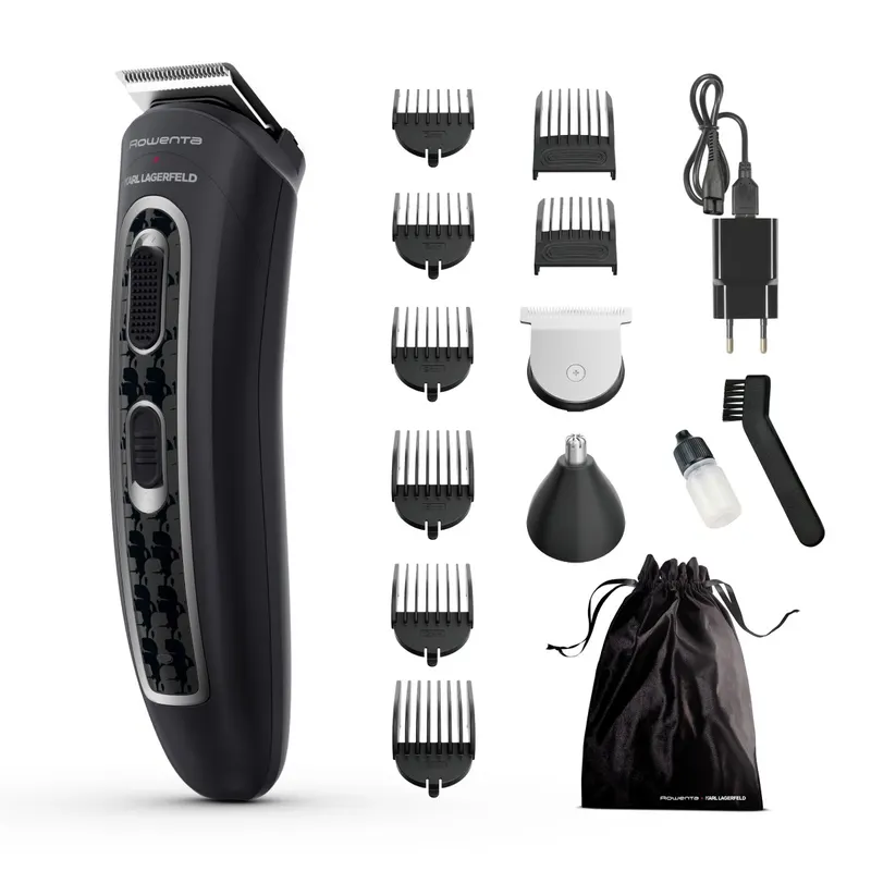 Aparat de tuns multifunctional Rowenta x Karl Lagerfeld Trim Style 12 in 1 TN911LF0, Tehnologia Wet Dry, autonomie pana la 120 minute