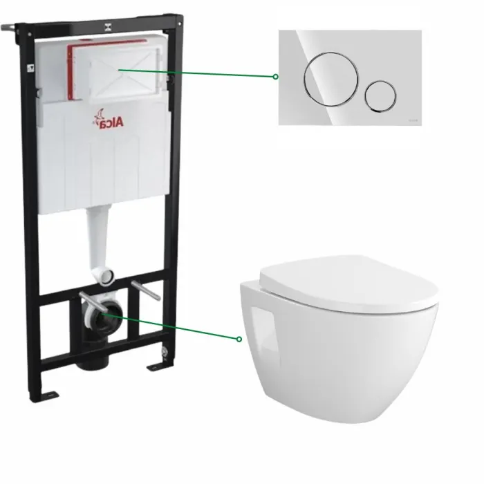 Set vas wc suspendat rimless Cersanit Moduo si rezervor incastrat Alcaplast cu clapeta crom lucios, Cersanit Opti B2