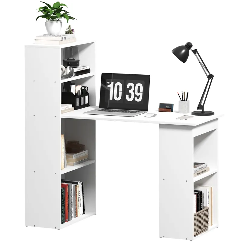 HOMCOM Masa Birou Birou Calculator, 2 Rafturi, 5 Rafturi, 120 cm x 55 cm x 120 cm, Alb
