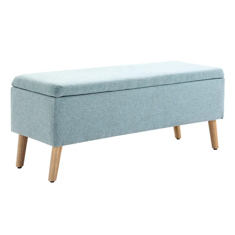 HOMCOM bancă cu spațiu de depozitare, banchetă tapitată cu aspect de in, ladă-bancă cu picioare din lemn, bancă-ladă pentru living dormitor hol 110 x 39 x 45 cm, verde deschis