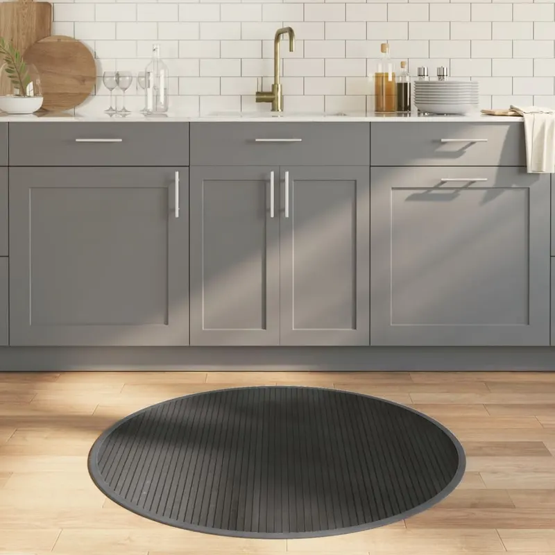 covor rotund, gri, 100 cm, bambus