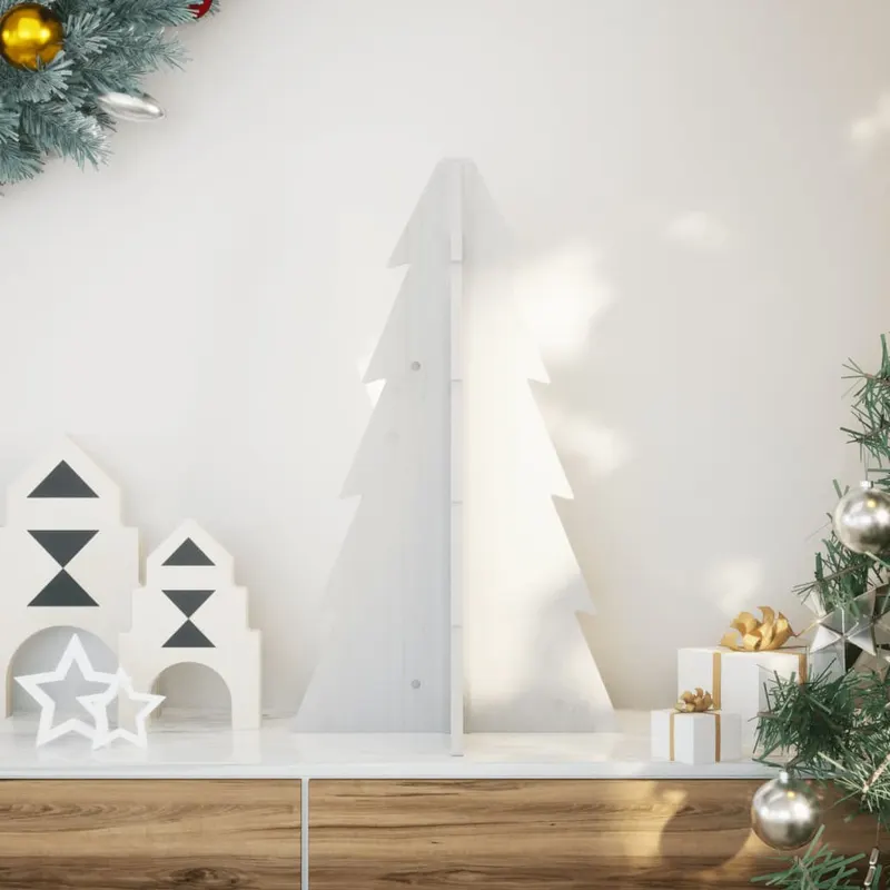 brad de craciun decorativ, alb, 69,5 cm, lemn de pin masiv