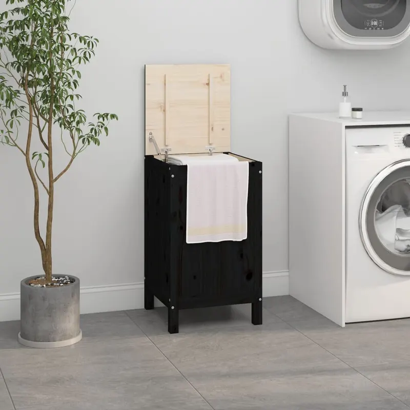 cutie de rufe, negru, 44x44x76 cm, lemn masiv de pin