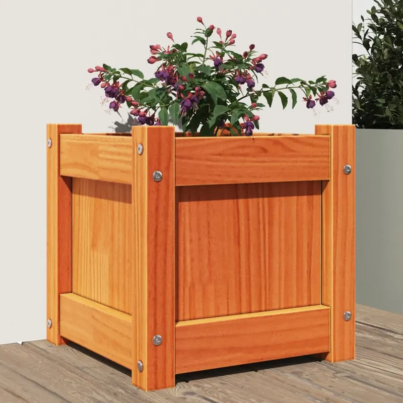 jardiniera de gradina, maro ceruit, 31x31x31 cm, lemn masiv pin