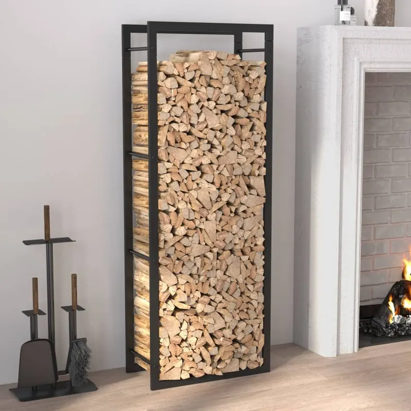 rastel pentru lemne de foc, negru mat, 50x28x132 cm, otel