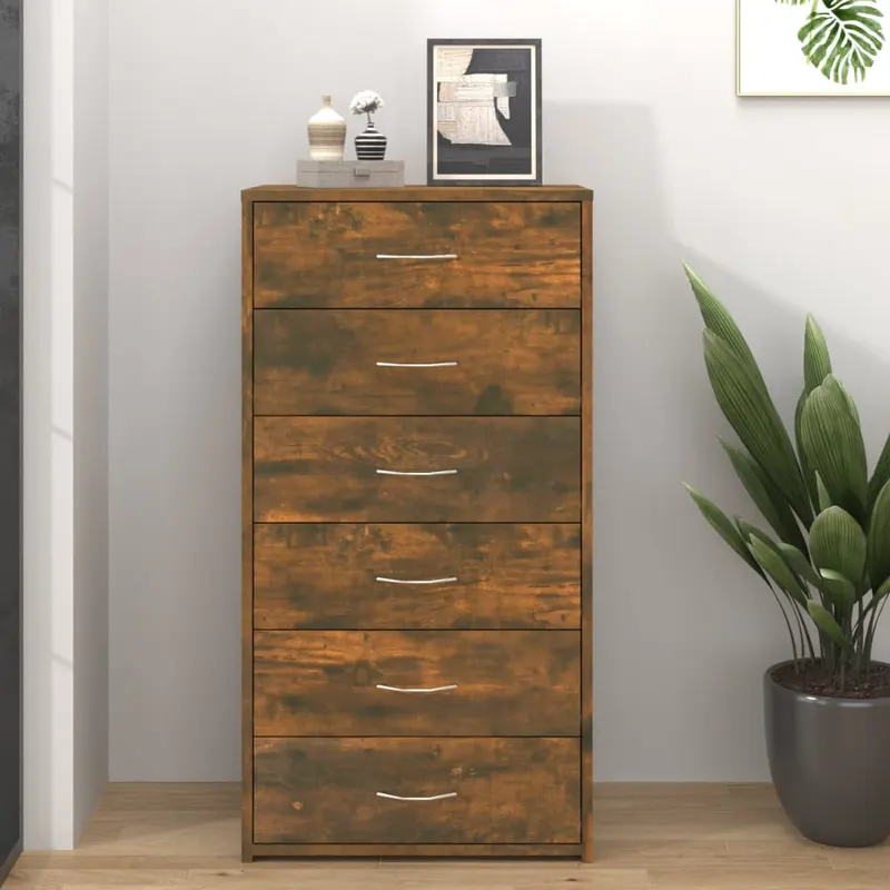 servanta cu 6 sertare, stejar fumuriu, 50x34x96 cm, lemn