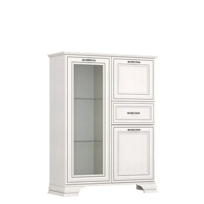 Comoda cu vitrina cu 3 usi si 1 sertar TIFFANY II, geam, crem fineline, 94x37x125,3 cm