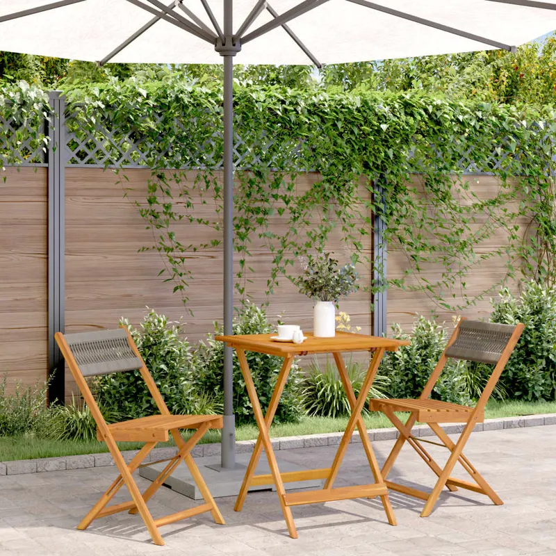 set mobilier bistro, 3 piese, gri, polipropilena si lemn masiv