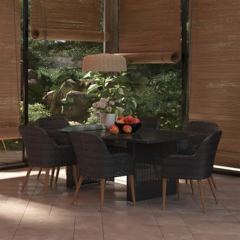 set mobilier de gradina, 7 piese, negru, poliratan