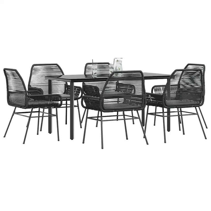 set de sufragerie de gradina 7 piese neagra sticla polirattan