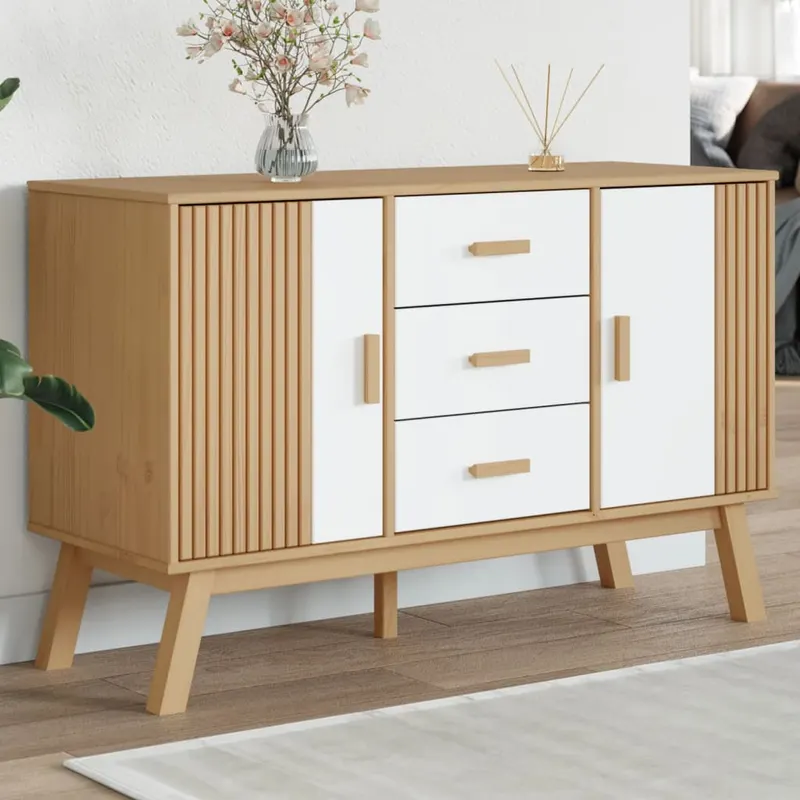 servanta olden, alb si maro, 114x43x73,5 cm, lemn masiv pin