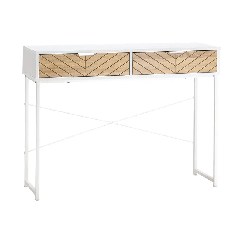 Consola Moderna HOMCOM cu 2 Sertare, Masa pentru Hol Metalica cu Structura Incrucisata, Masuta pentru Sufragerie, Alba