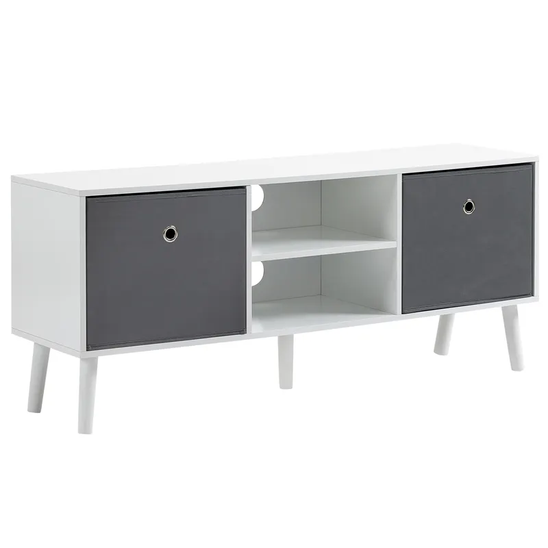 Mobilier pentru televizoare cu 2 rafturi deschise, Orificii pentru cabluri, MDF, 110x29x46,5cm Alb, Gri HOMCOM