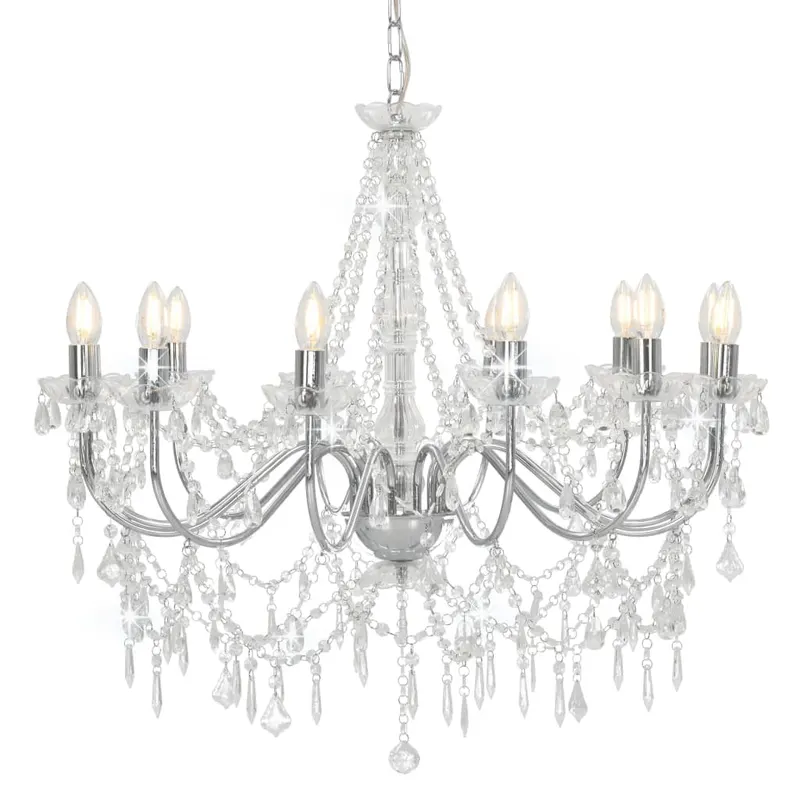 candelabru cu margele, argintiu, 12 becuri x e14