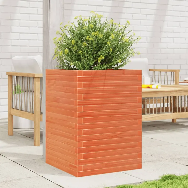 jardiniera gradina, maro ceruit, 50x50x68,5 cm, lemn masiv pin