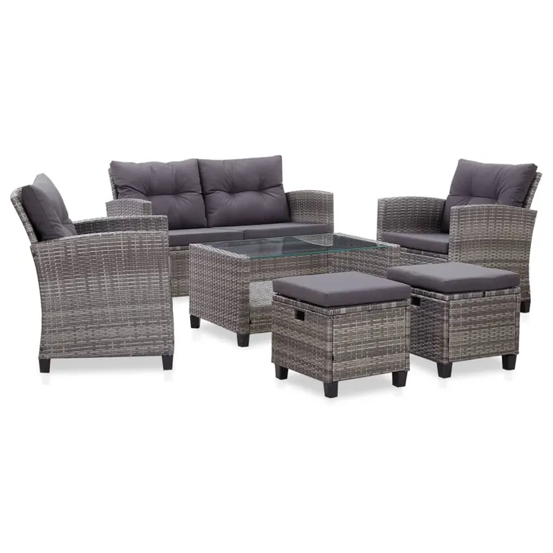 set mobilier gradina cu perne, 6 piese, gri inchis, poliratan