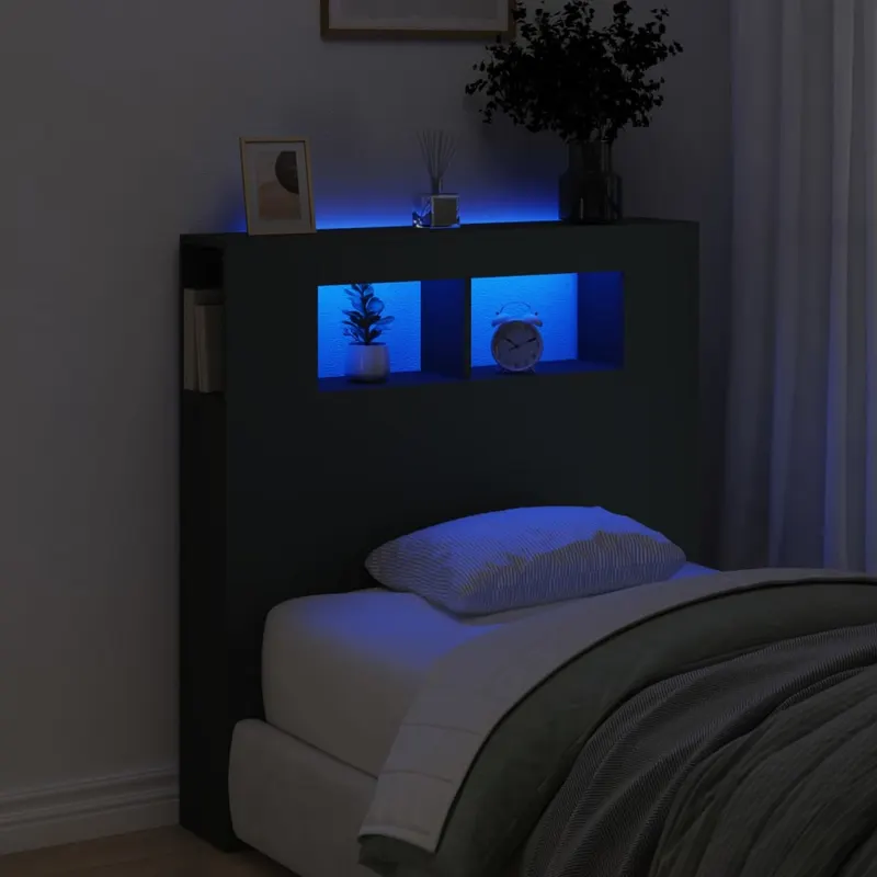 tablie de pat cu led, negru, 100x18,5x103,5 cm, lemn