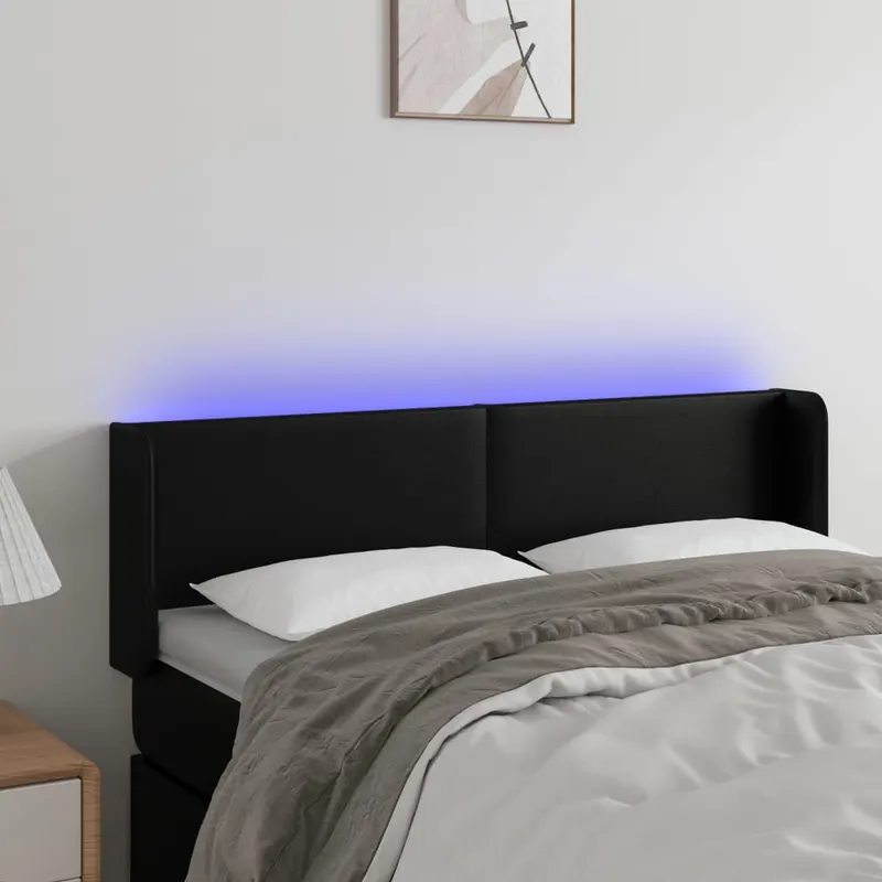 tablie de pat cu led, negru, 147x16x78/88 cm, piele ecologica