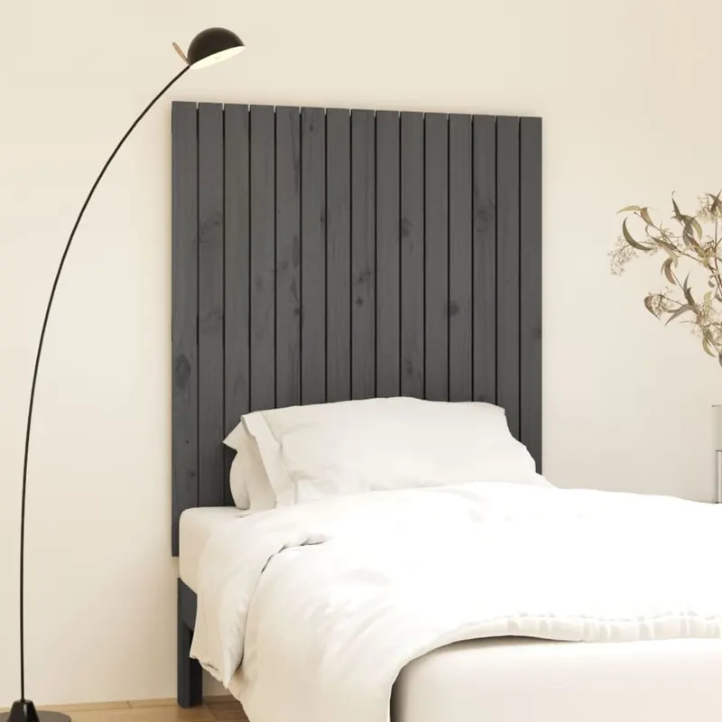 tablie de pat pentru perete, gri, 95,5x3x110 cm, lemn masiv pin