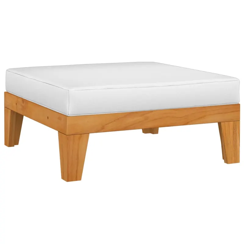 taburet modular, cu perna alb crem, lemn masiv de acacia