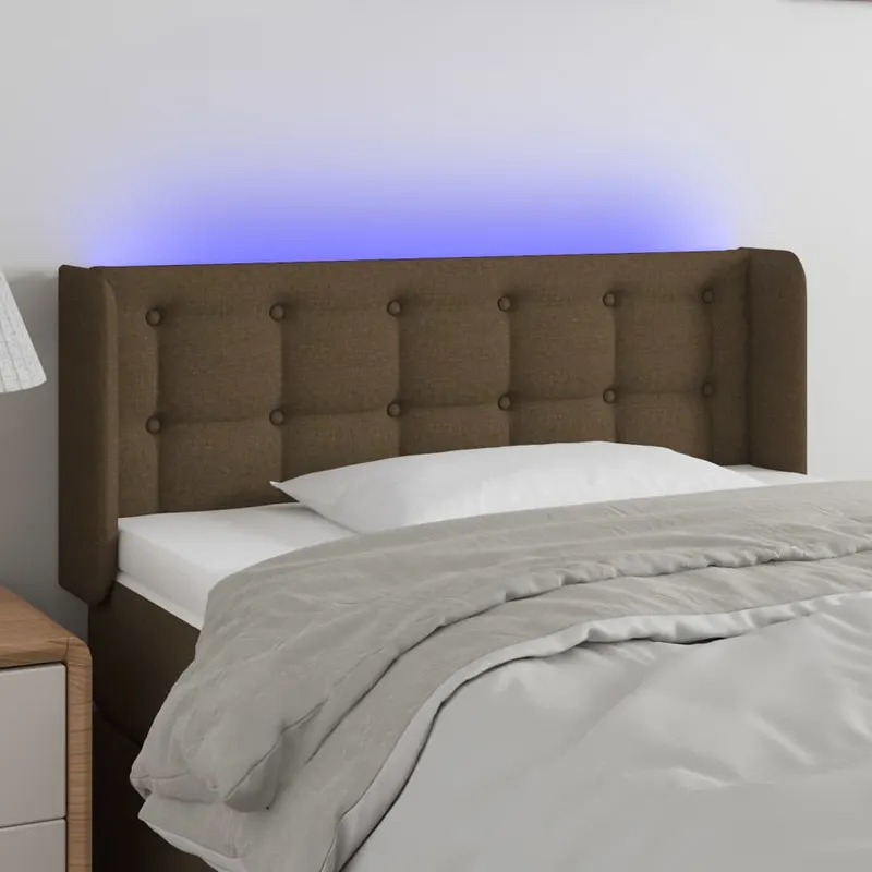 tablie de pat cu led, maro inchis, 83x16x78/88 cm, textil