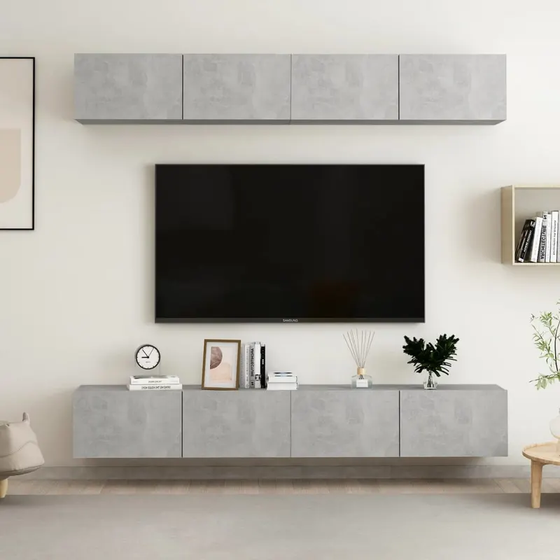 dulapuri tv, 4 buc, gri beton, 100x30x30 cm, lemn prelucrat