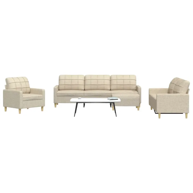 set de canapele cu taburet, 4 piese, crem, textil