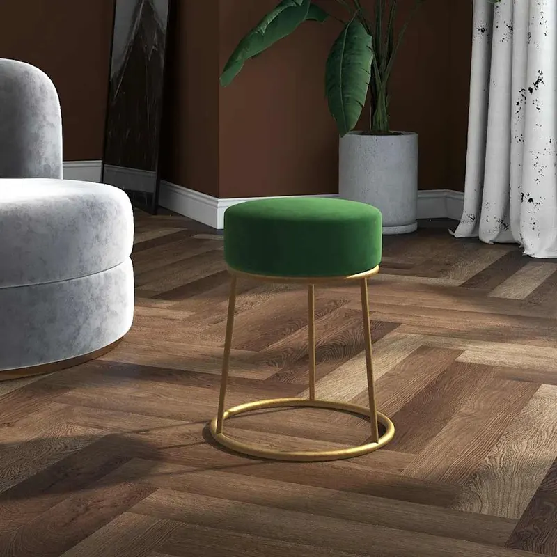 taburet rotund, verde, catifea