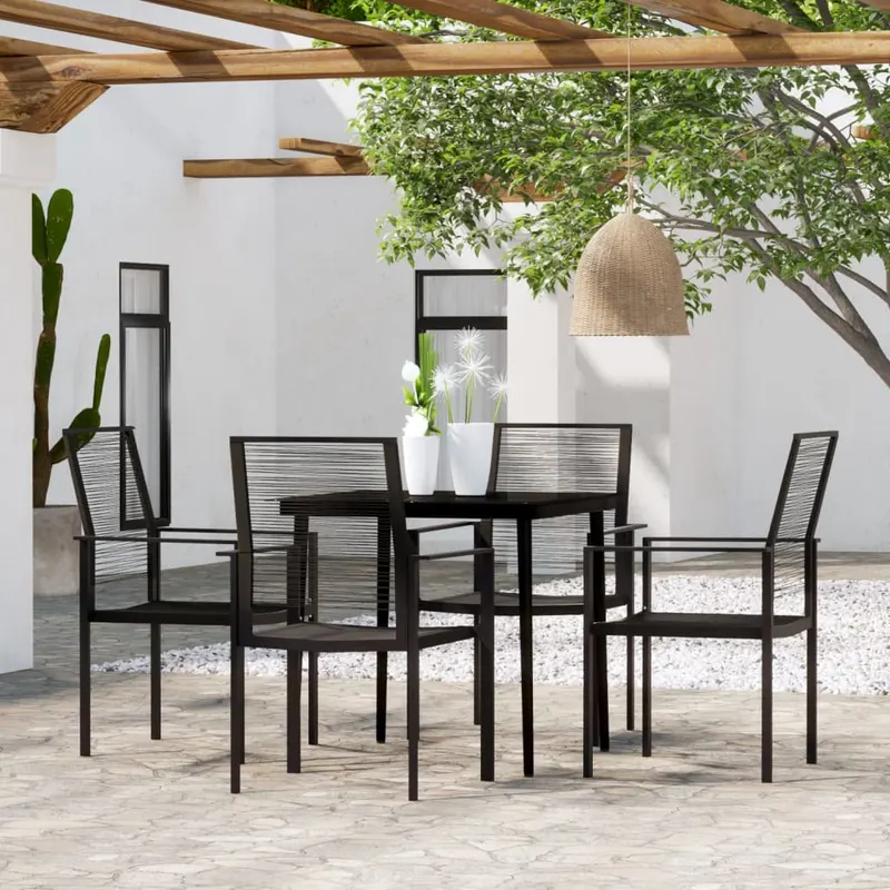 set de servit masa pentru gradina, 5 piese, negru