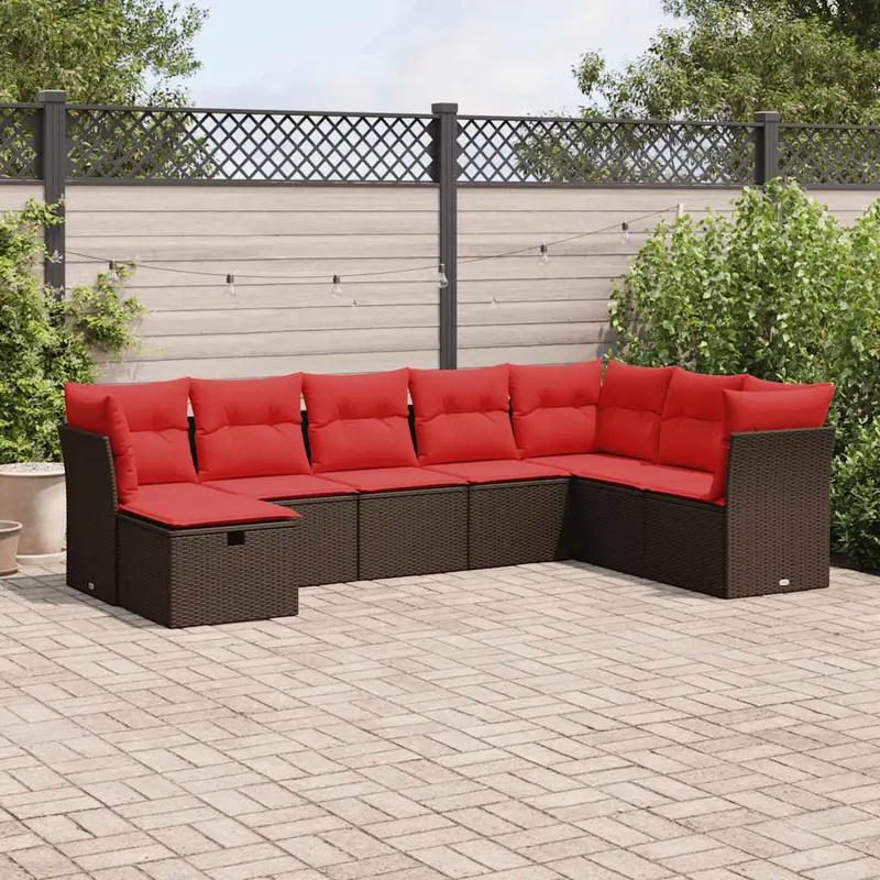 set canapele de gradina cu perne, 8 piese, maro, poliratan