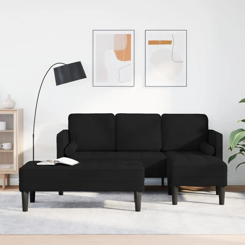 set canapea de 2 piese cu perne din material negru