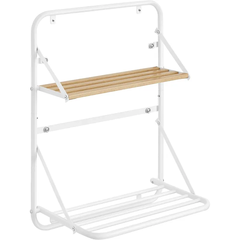 Suport prosoape pliabil de perete, cu 5 bare, polita de depozitare, otel, 26x38x56 cm, alb