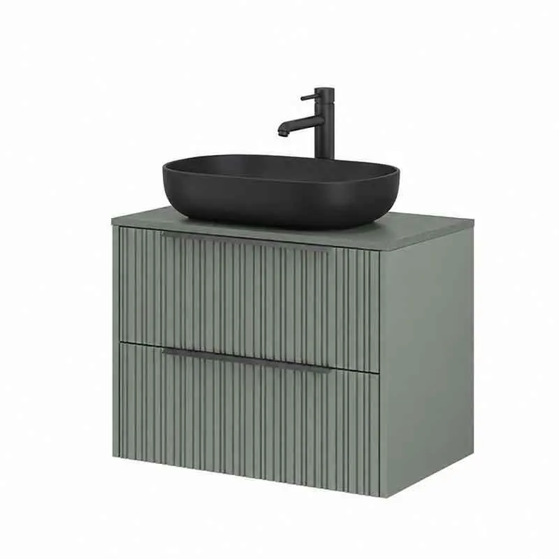 Mobilier lavoar pe blat Fluminia Istria 80, capac fix, front riflat, 2 sertare soft close, salvia