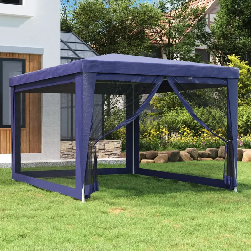cort de petrecere cu 4 pereti din plasa, albastru, 3x4 m, hdpe
