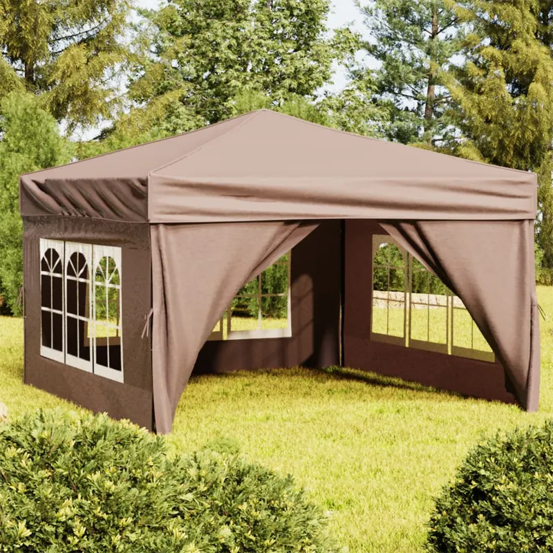 cort pliabil pentru petrecere, pereti laterali, taupe, 3x3 m