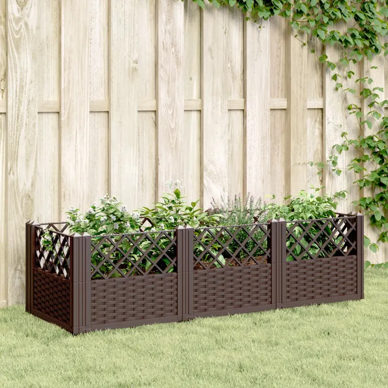 jardiniera de gradina cu tarusi, maro, 123,5x43,5x43,5 cm, pp