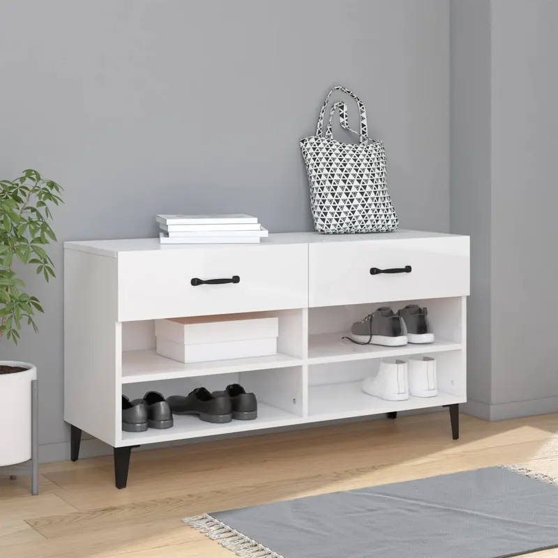 pantofar, alb extralucios, 102x35x55 cm, lemn compozit