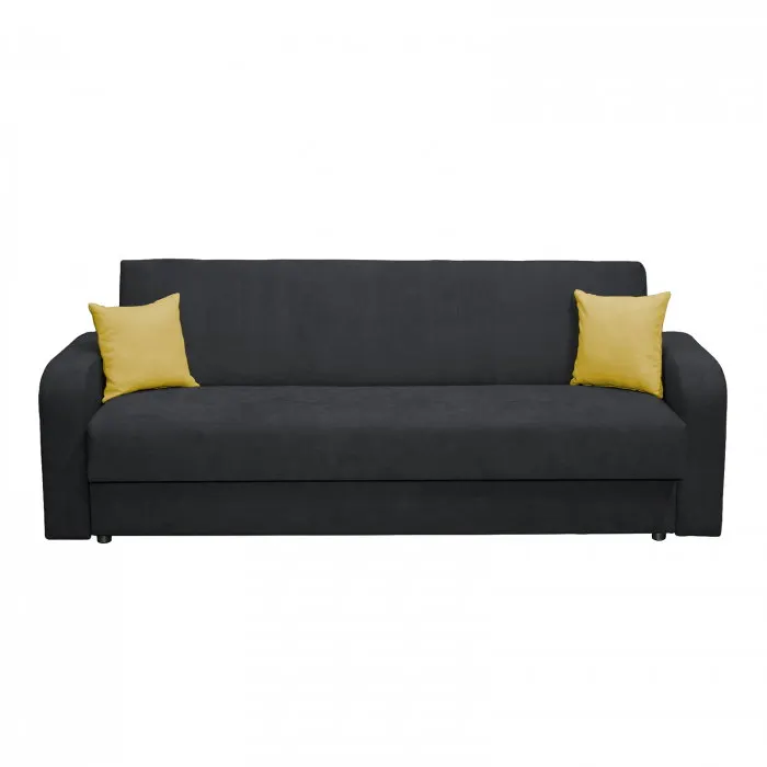 Canapea FANTAZI S extensibila, 3 locuri, cu arcuri, lada depozitare, gri inchis + galben, 225x80x90 cm