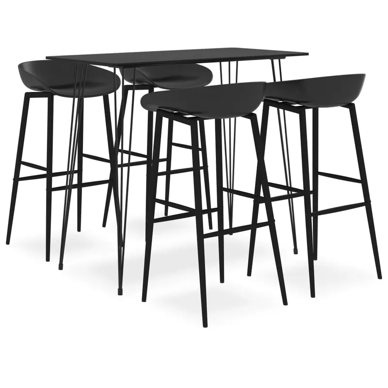 set mobilier de bar, 5 piese, negru