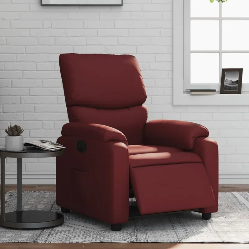 fotoliu rabatabil electric, rosu vin, piele ecologica