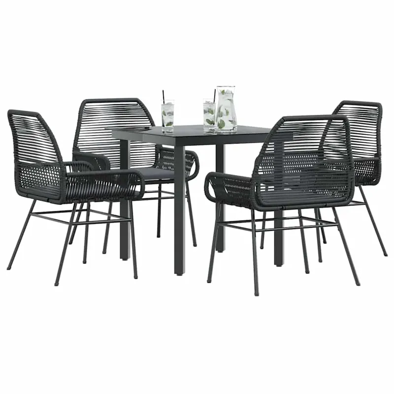 set de sufragerie de gradina 5 piese neagra sticla poly rattan