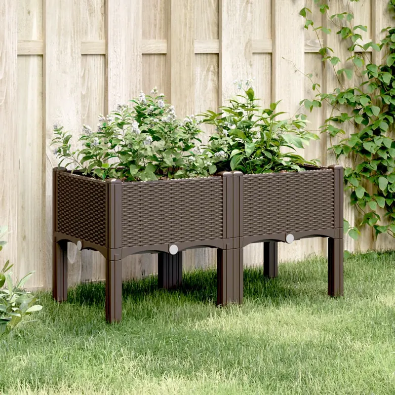 jardiniera de gradina cu picioare, maro, 80x40x42 cm, pp