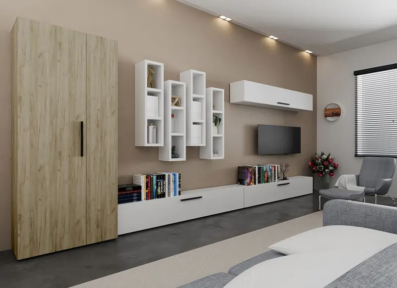 Set Mobilier Living Stejar Gri cu Alb Remy-C09